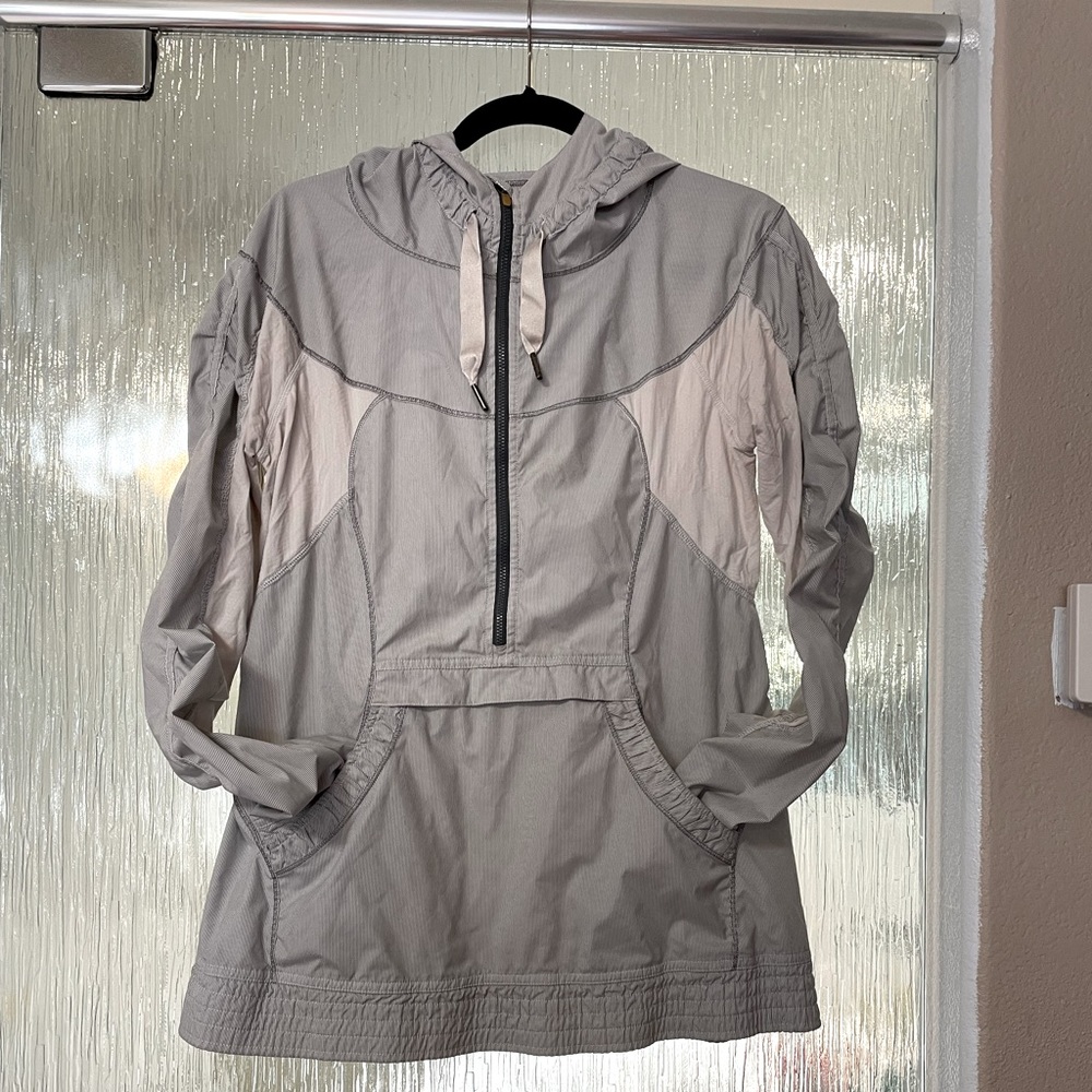 Lululemon Windbreaker, gray pinstripe, 3/4 zip, hood. Size 10. No tags.